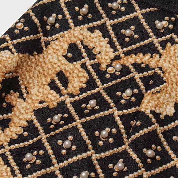 Colorblock Printing Mini Skirt For Women High Waist Patchwork Pearls Elegant - Picture 5 of 7